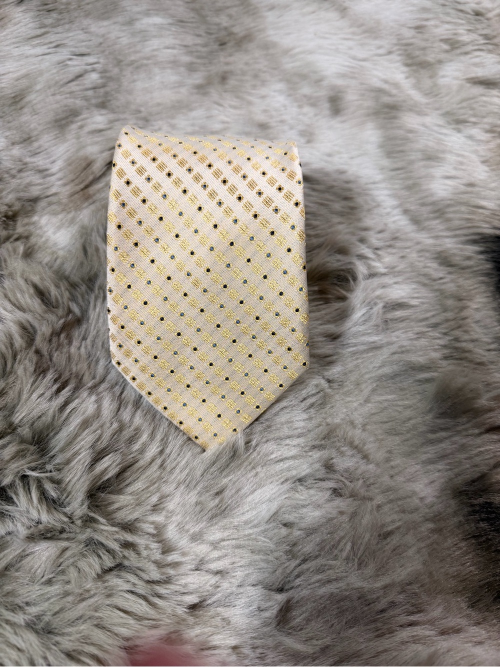 Uomo Venetto Men's Cream Tie with Subtle Gold Dot Pattern